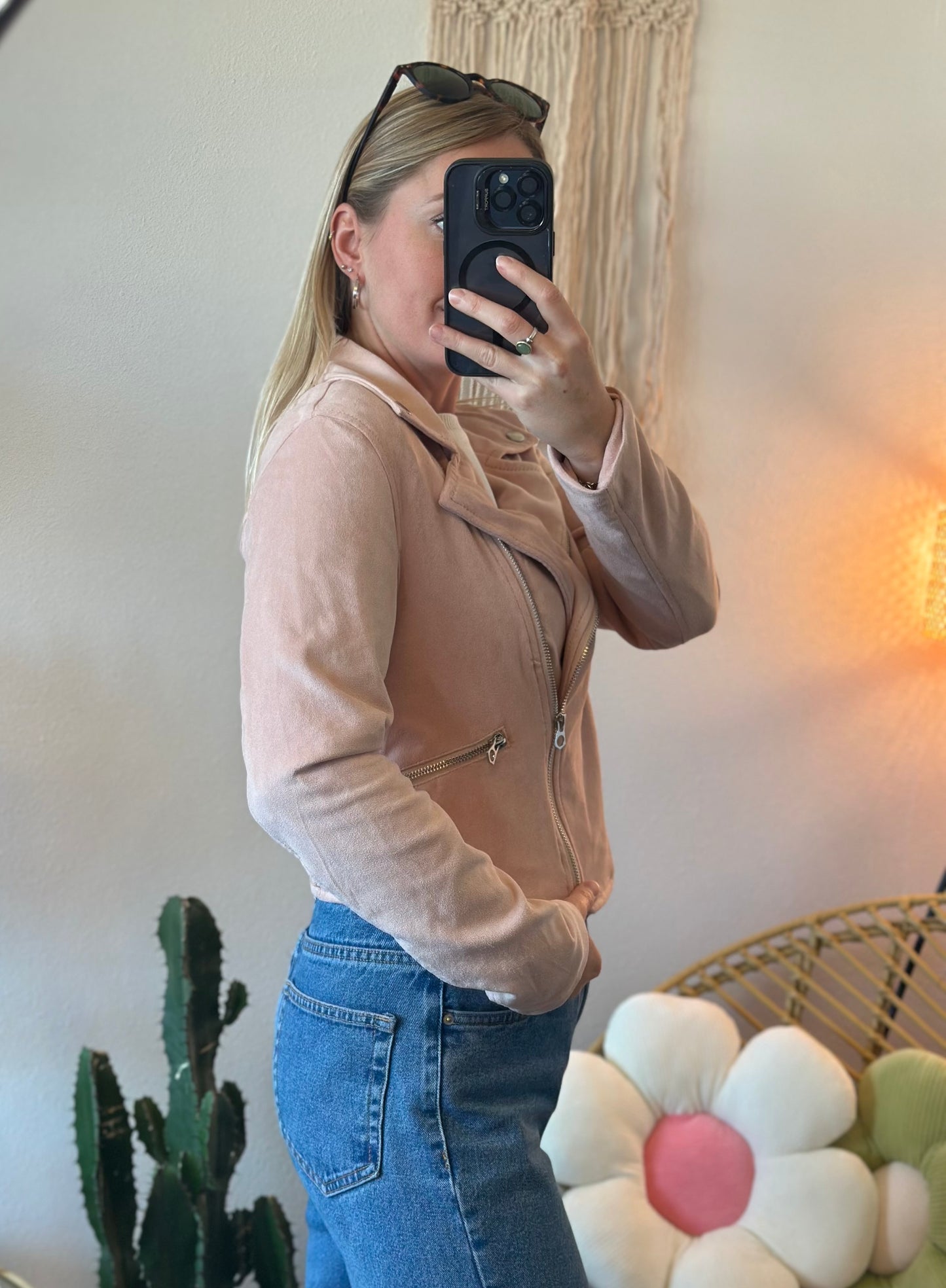 Veste perfecto en suédine rose clair, T.38