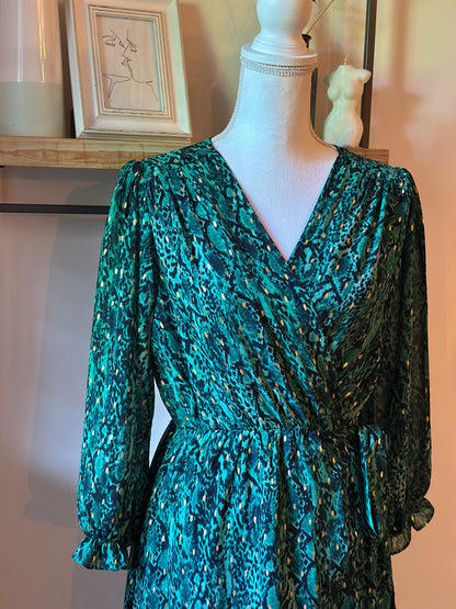 Robe portefeuille imprimé léopard vert T.36/38
