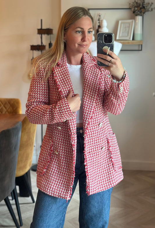 Blazer tweed rouge et blanc T.36