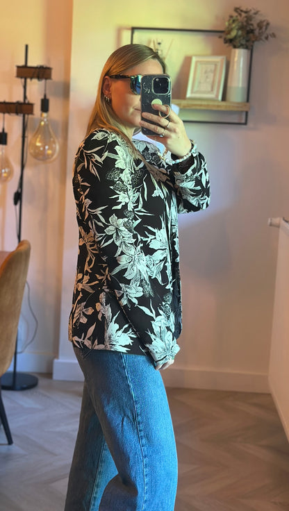Blazer fluide fleuri noir & blanc T.40