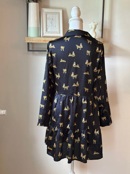 Robe courte fluide imprimé tigre noir et doré T.36