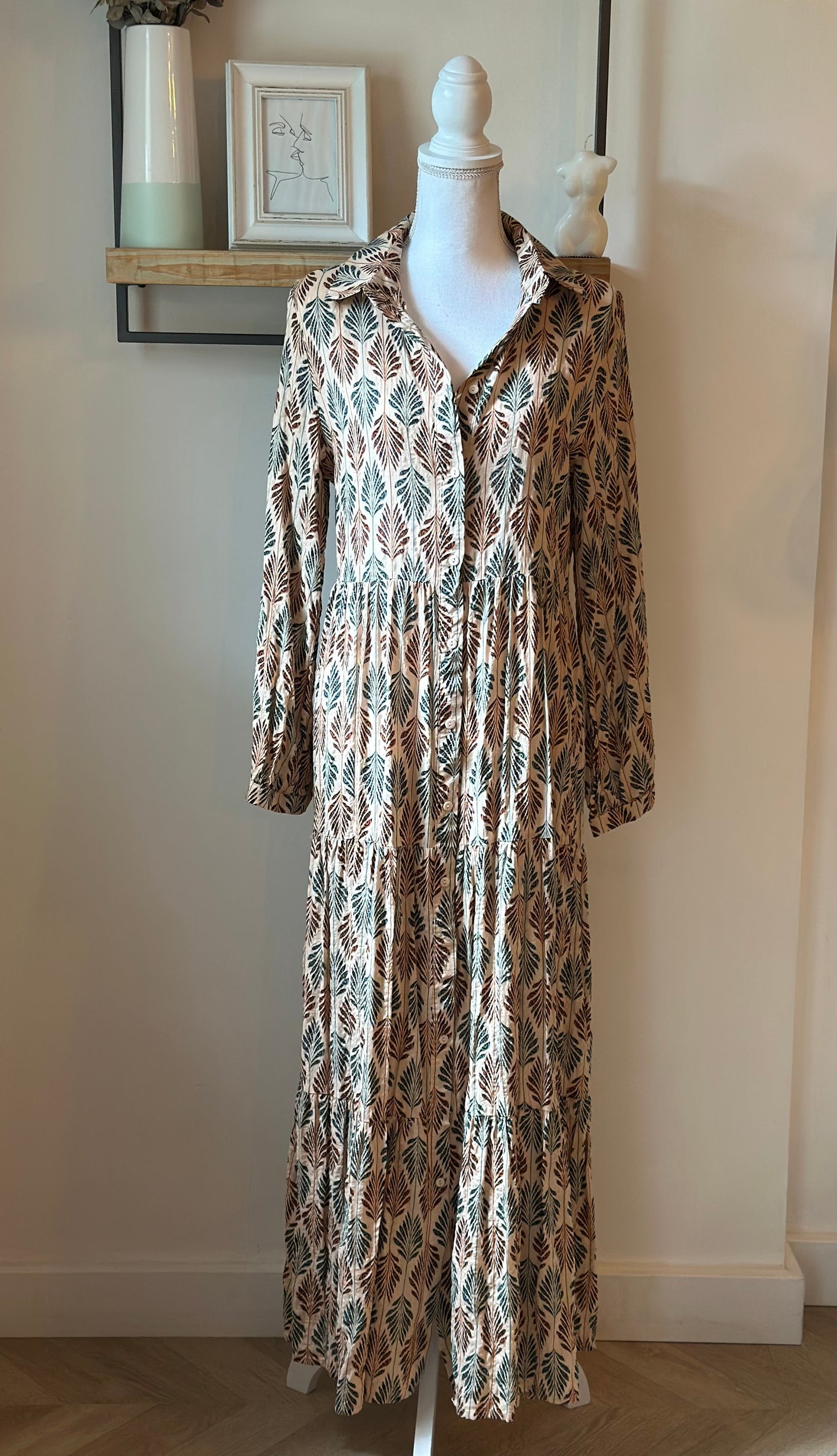 Robe longue imprimé feuillage en coton T.38