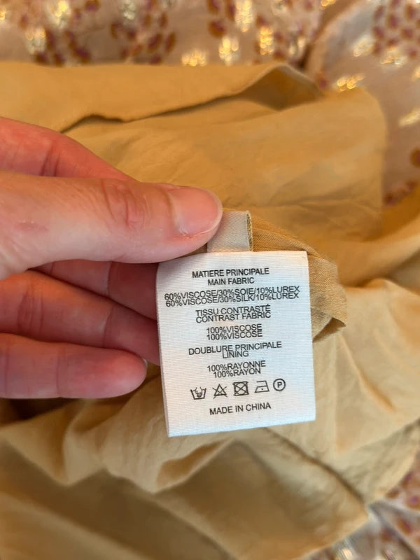 Robe midi imprimé fleuri beige nude et lurex doré taille 34