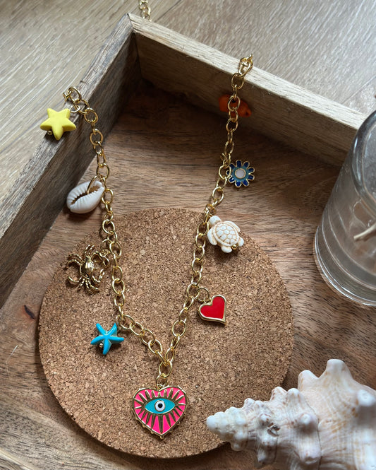 Collier doré acier inoxydable avec pendentifs tendance et colorés