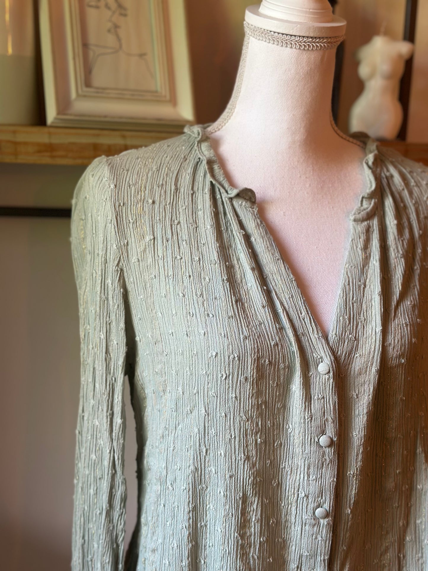 Blouse vert sauge plumetis T.40