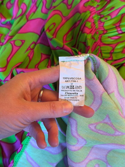 Robe fluide imprimé rose et verte en viscose T.36/38