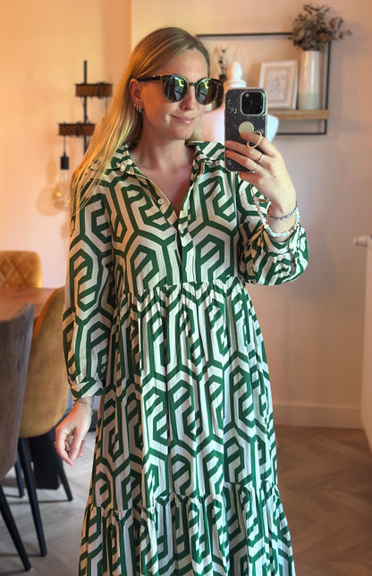 Robe longue oversize imprimé vert en coton T.34
