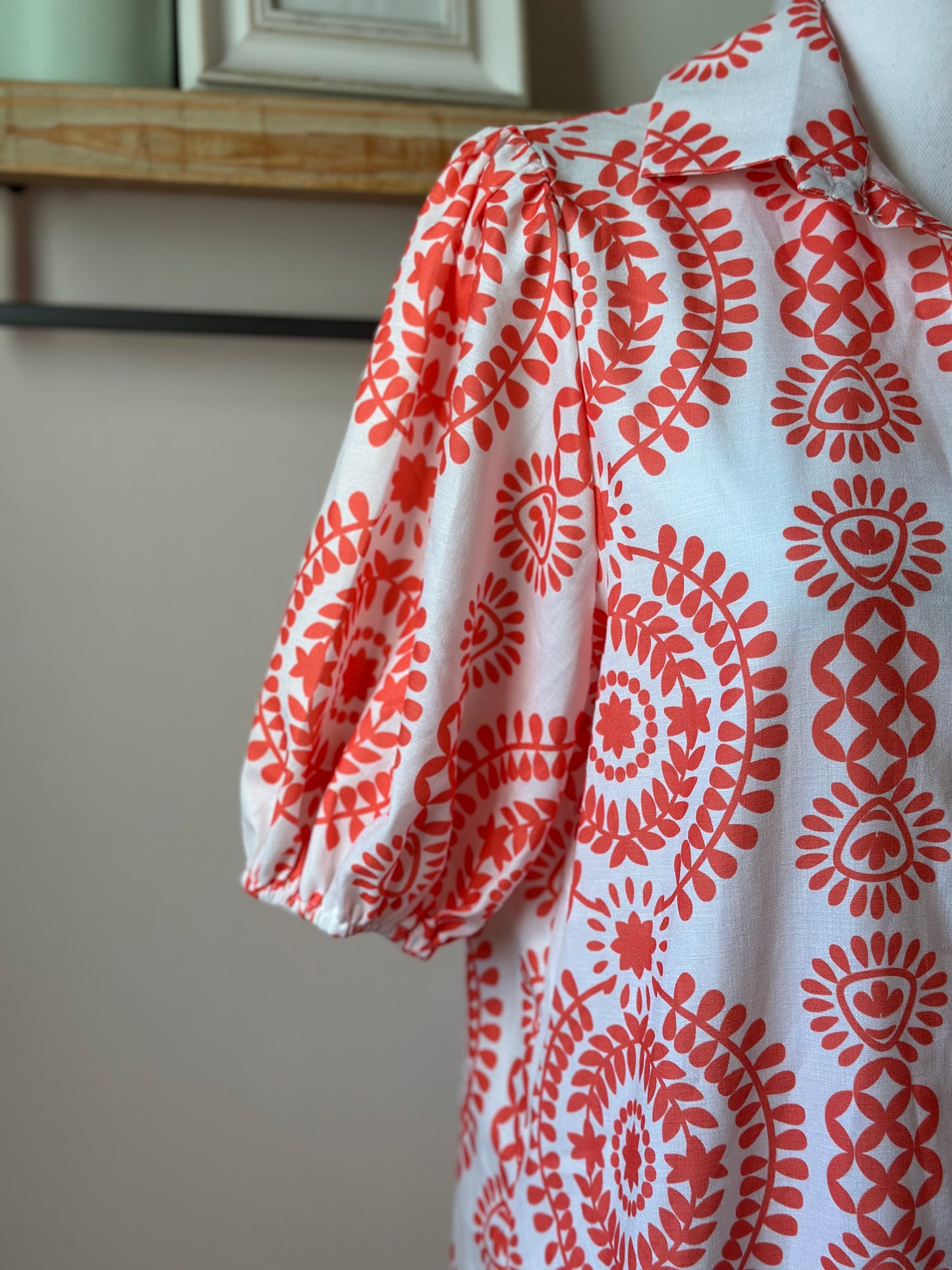 Robe longue imprimé graphique rouge blanc fluide T.38