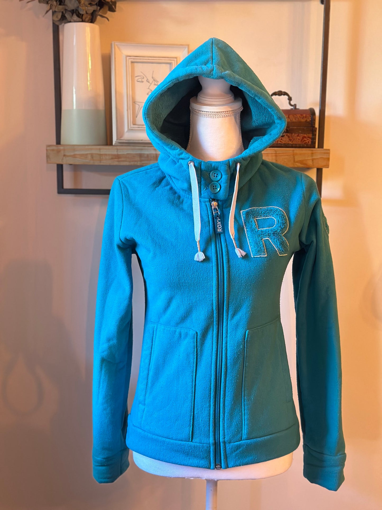 Sweat zippé à capuche uni bleu T.34