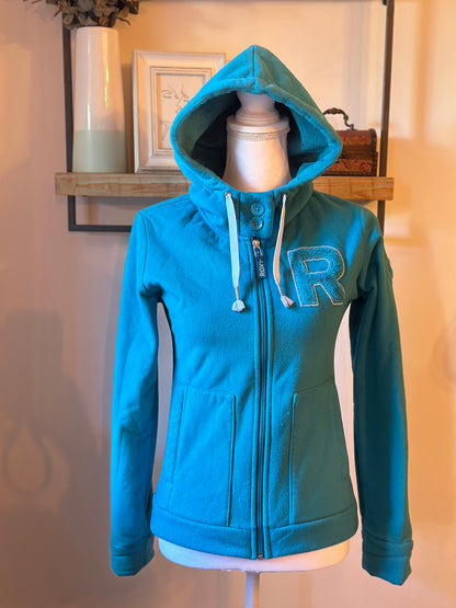 Sweat zippé à capuche uni bleu T.34