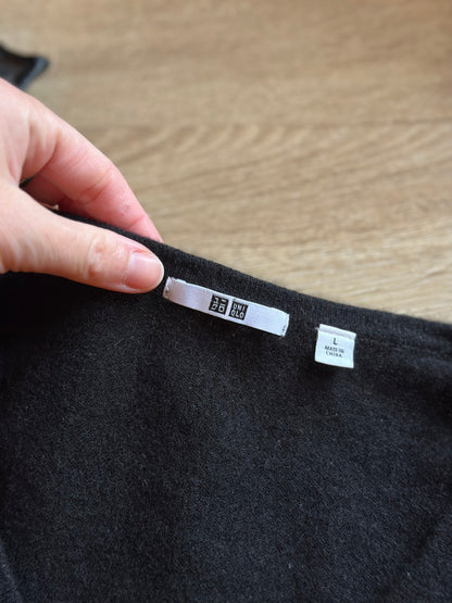 Pull col V uni noir en cachemire T.38