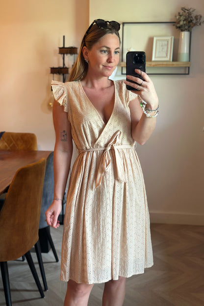 Robe broderie anglaise beige coton neuf avec étiquette T.38/40