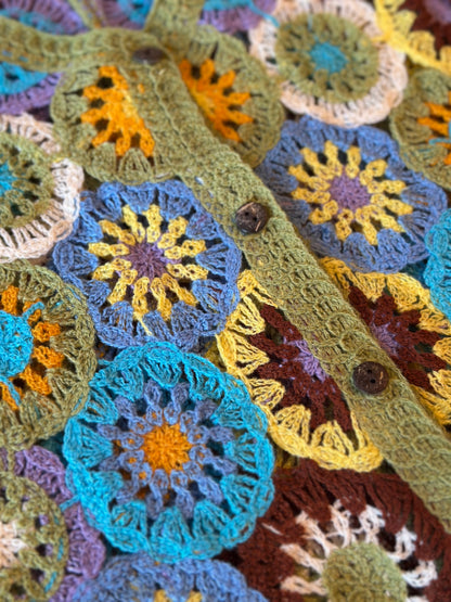 Cardigan crochet vert multicolore neuf T.36
