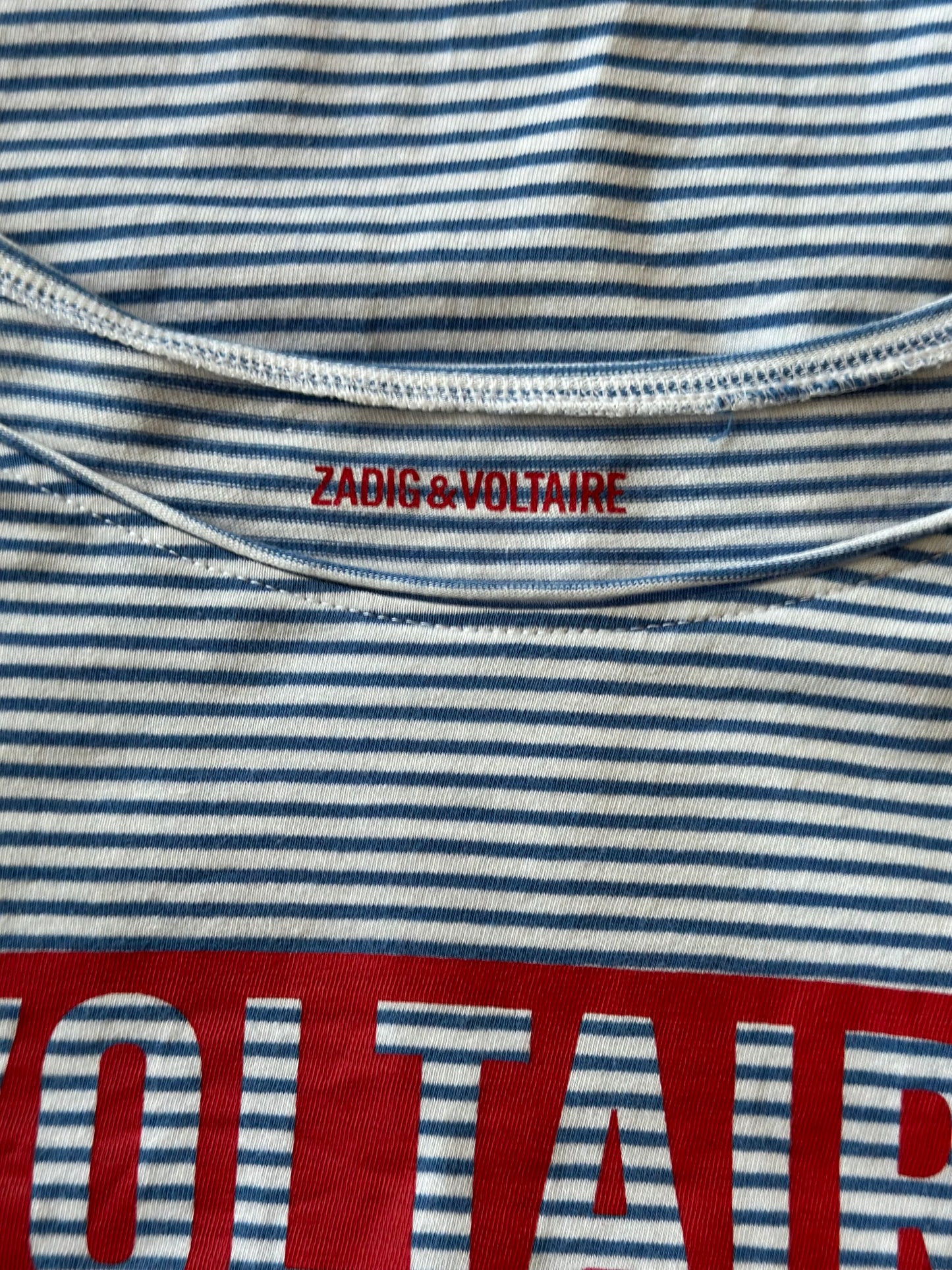 T-Shirt bleu rayé imprimé Voltaire T.34/36