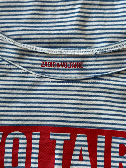 T-Shirt bleu rayé imprimé Voltaire T.34/36