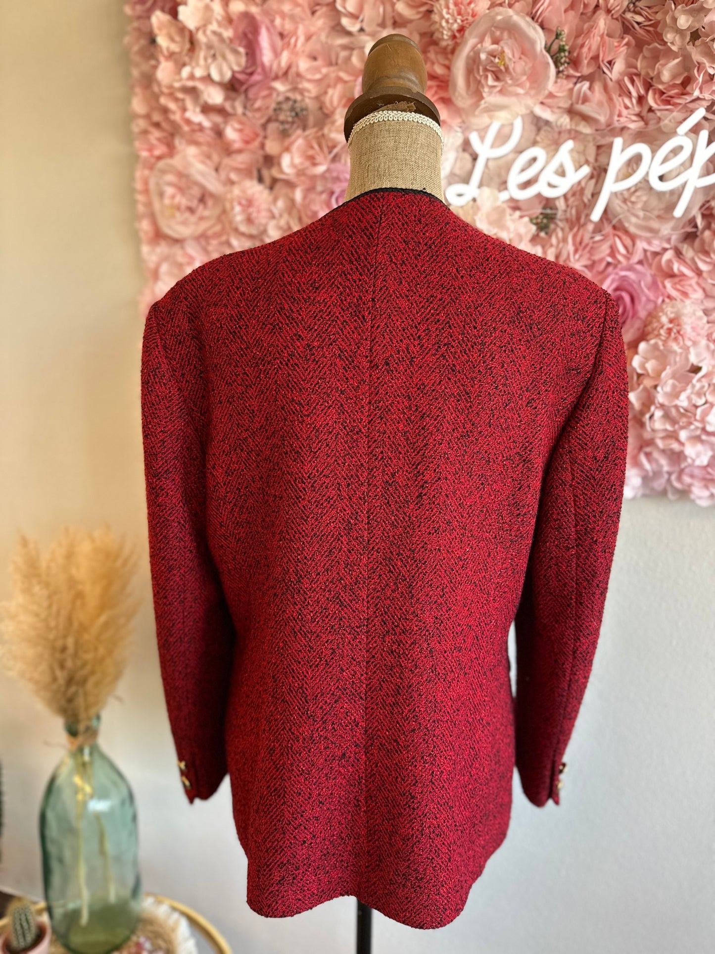 Veste élégante en laine à motifs façon tweed rouge T.40