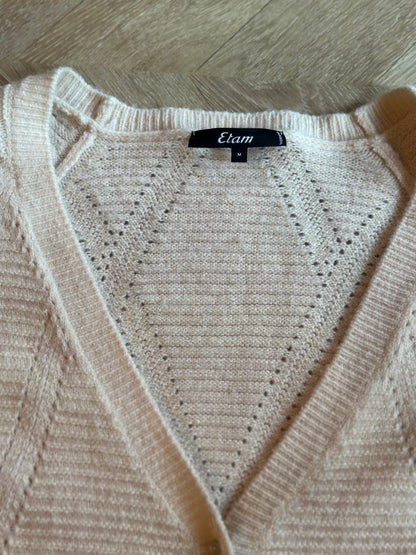 Gilet cardigan maille ajourée laine alpaga T.38
