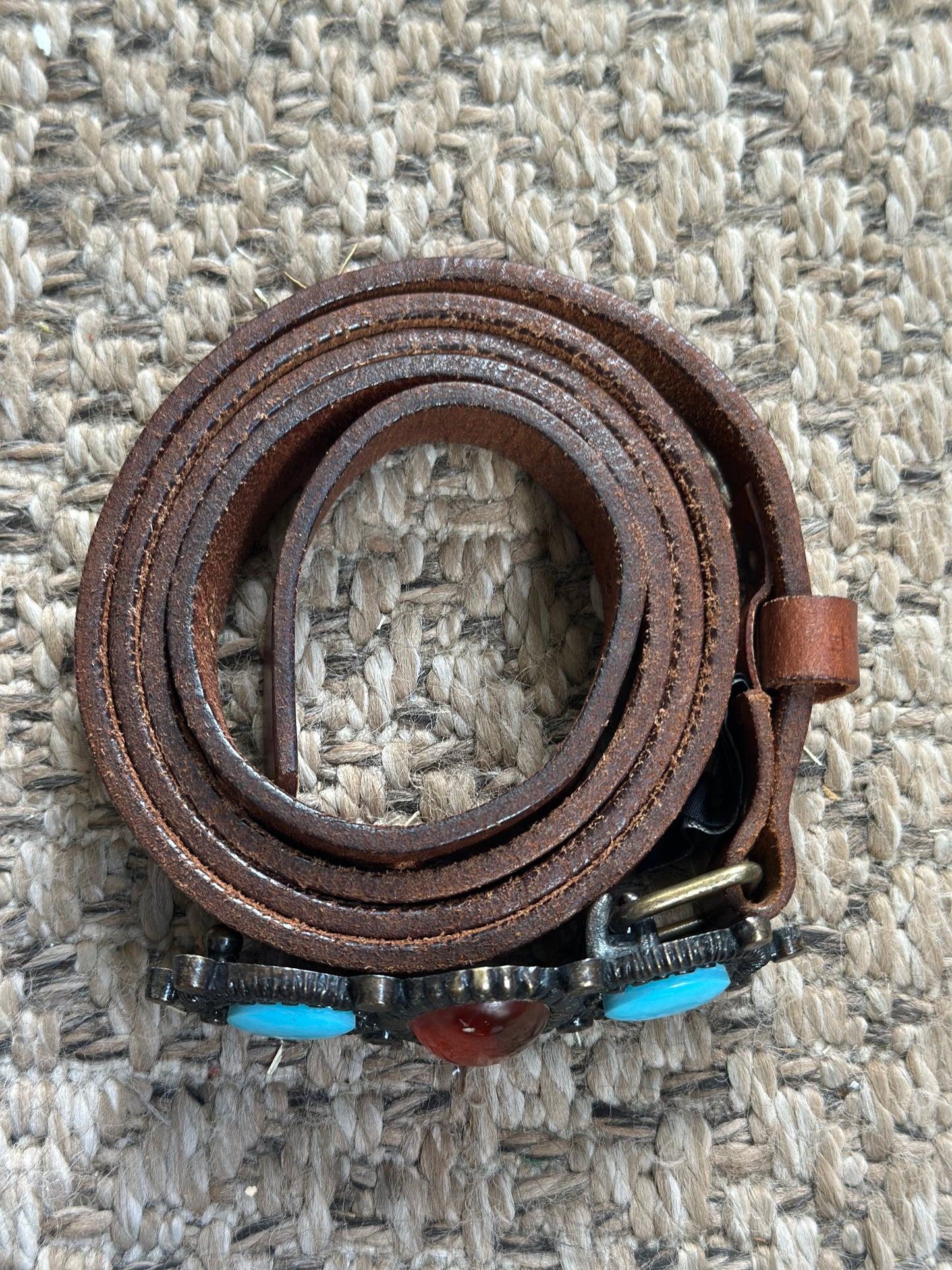 Ceinture cuir marron boucle bohème taille 95