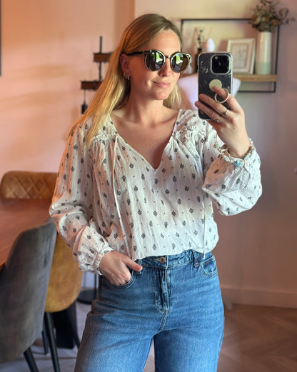 Blouse bohème blanche imprimée T.44