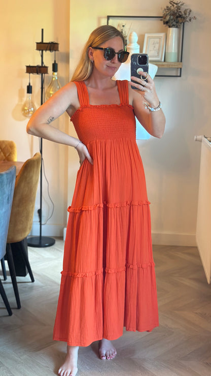 Robe longue terracotta smockée - T.34