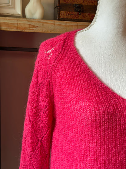 Pull maille ajourée rose mohair T.38/40