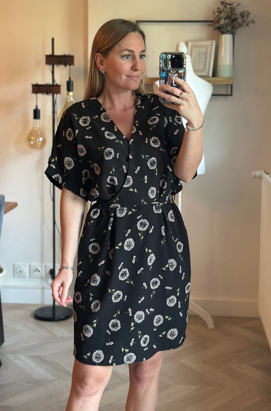 Robe portefeuille imprimé fleuri noir T.36/38