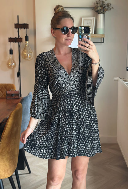 Robe cache-cœur imprimé noir et blanc T.34