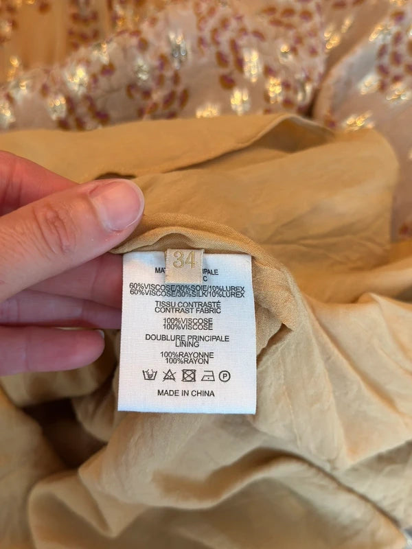 Robe midi imprimé fleuri beige nude et lurex doré taille 34