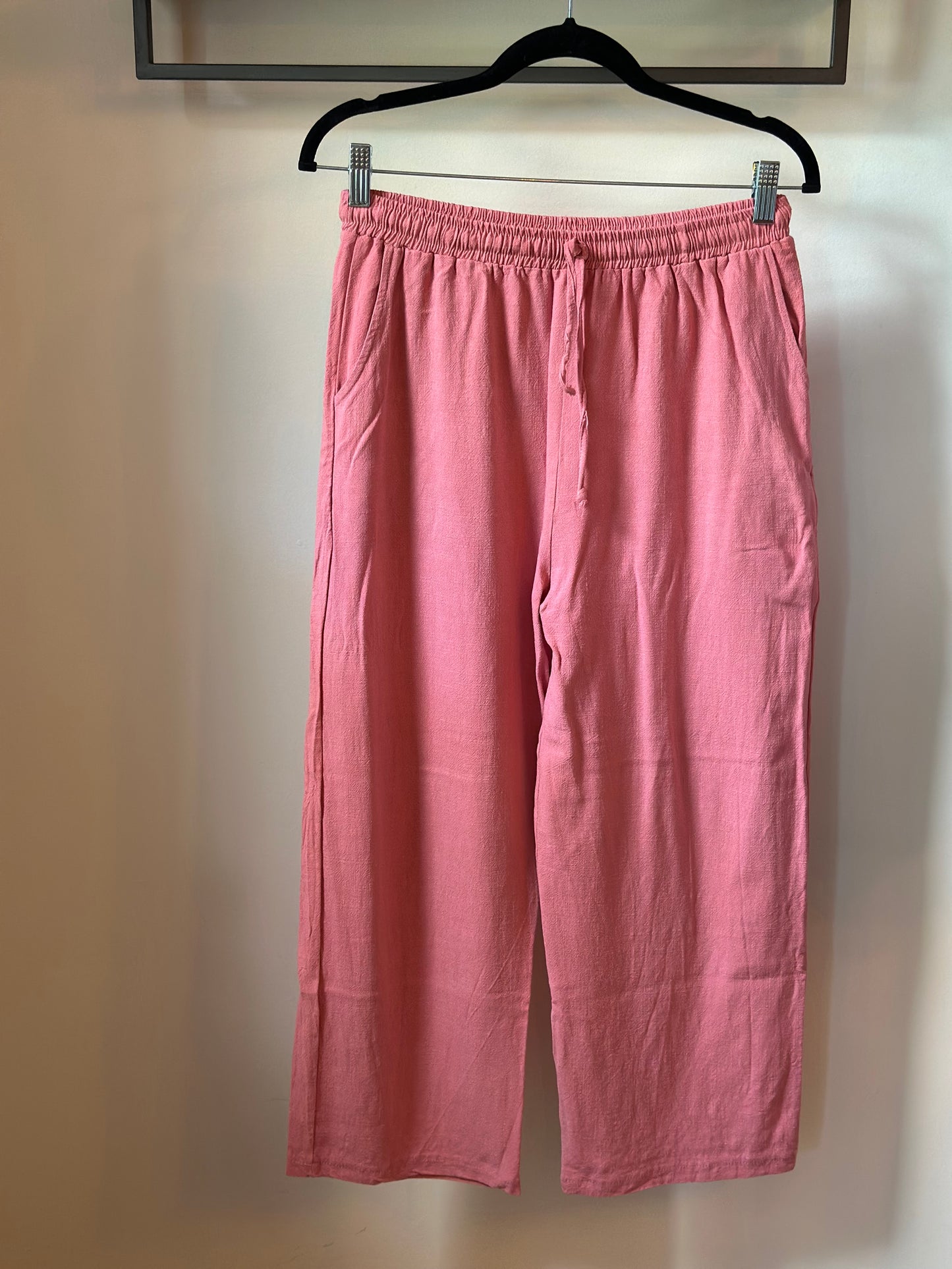 Pantalon fluide rose en lin et coton T.36