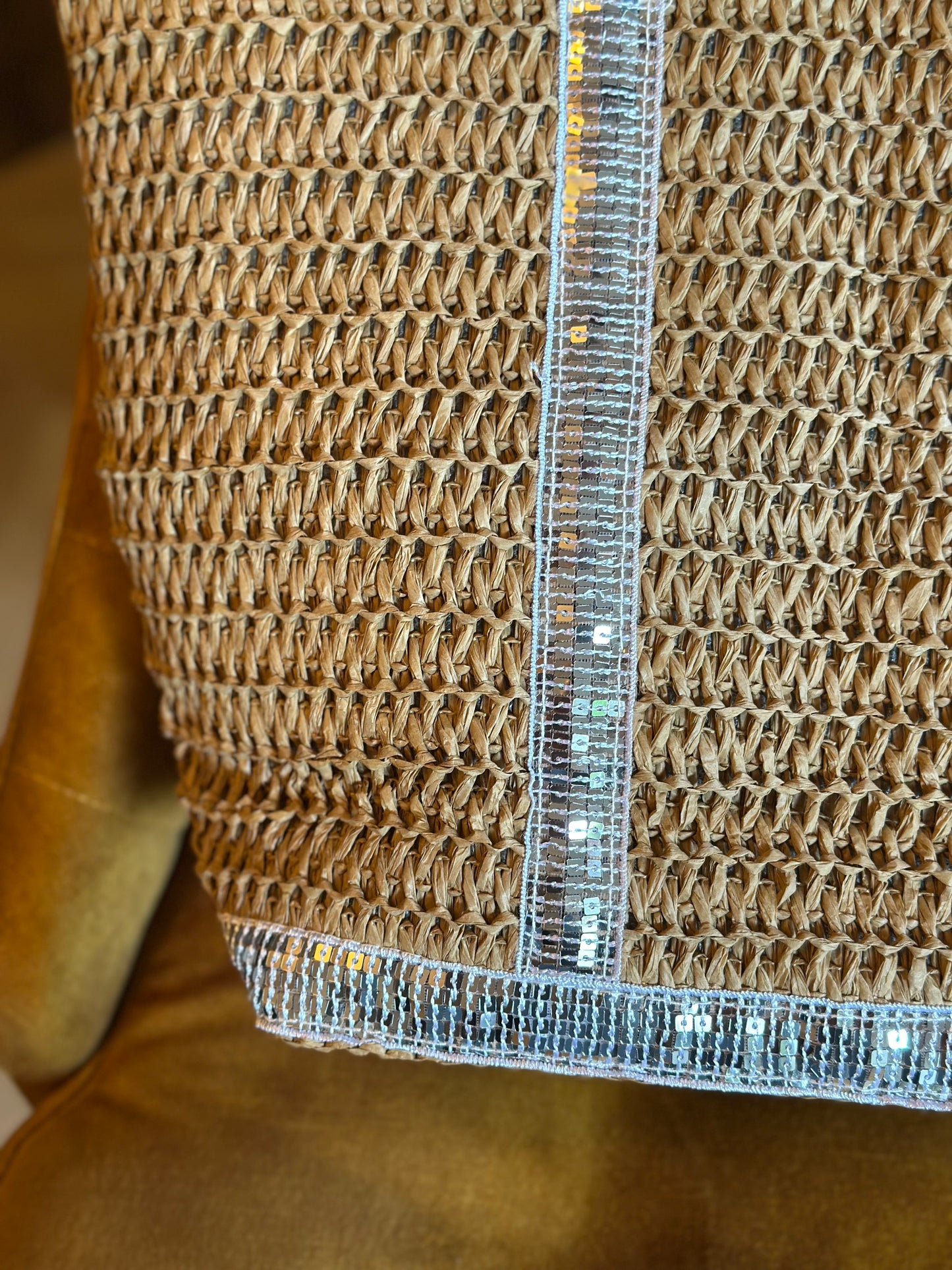 Grand cabas tressé sequins argentés