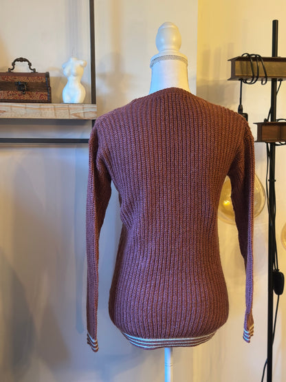 Pull maille col V rose terracotta T.34