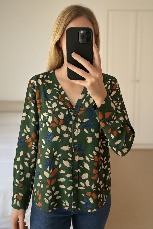 Blouse verte imprimée T.42