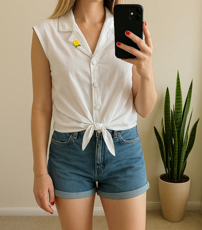 Chemise blanche brodée col citron T.38