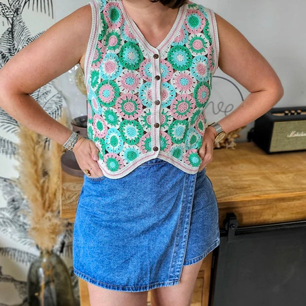 Gilet débardeur en crochet pastel T.36