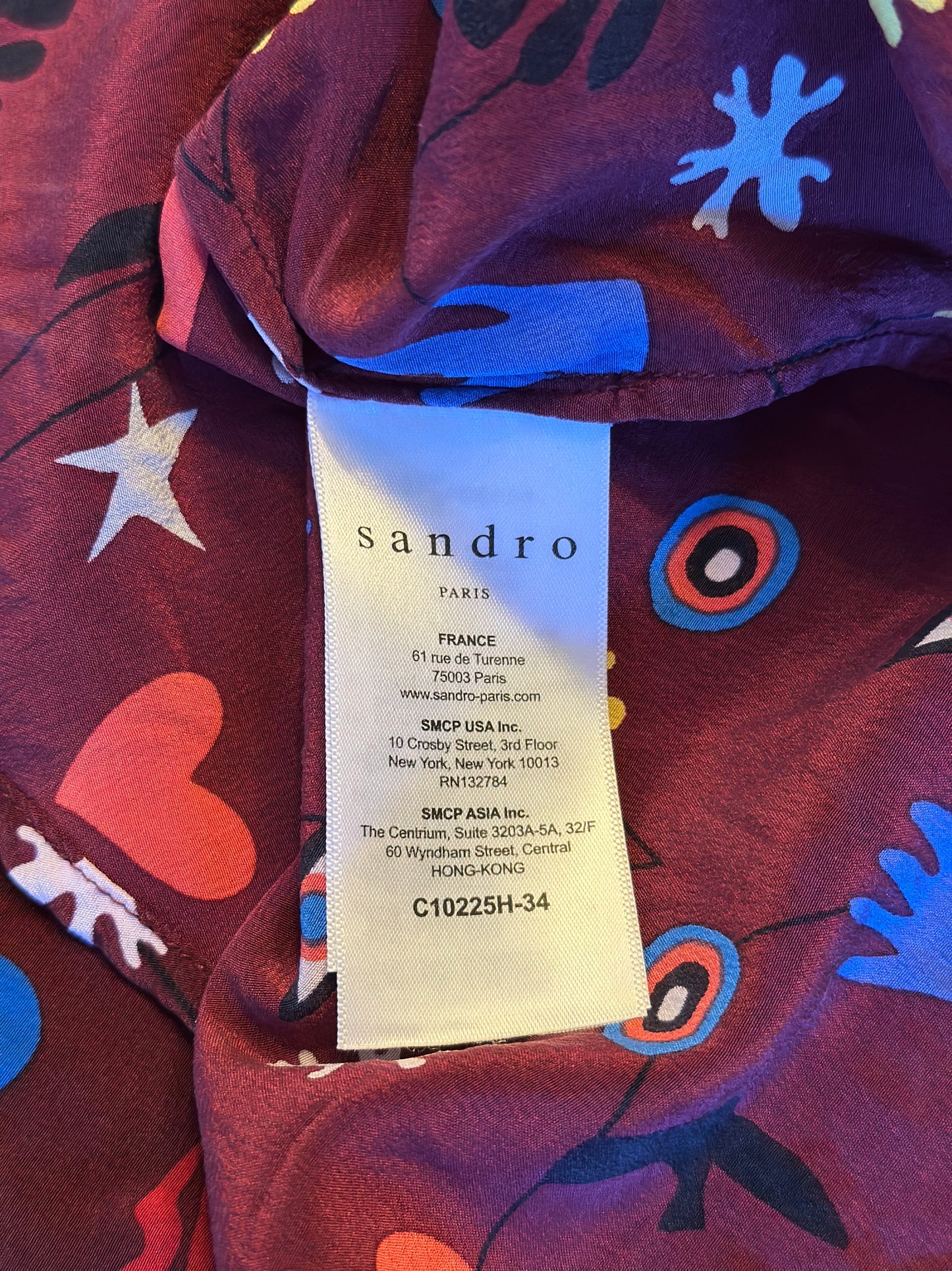 Chemise à motifs  imprimée en soie bordeaux multicolore T.36