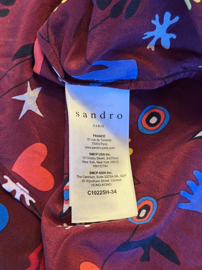 Chemise à motifs  imprimée en soie bordeaux multicolore T.36