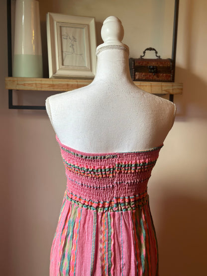 Robe longue bustier rayures multicolores en gaze de coton T.U