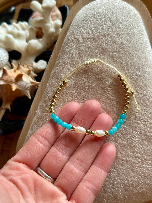 Bracelet réglable perles naturelles & pierre - Fait main, bohème chic