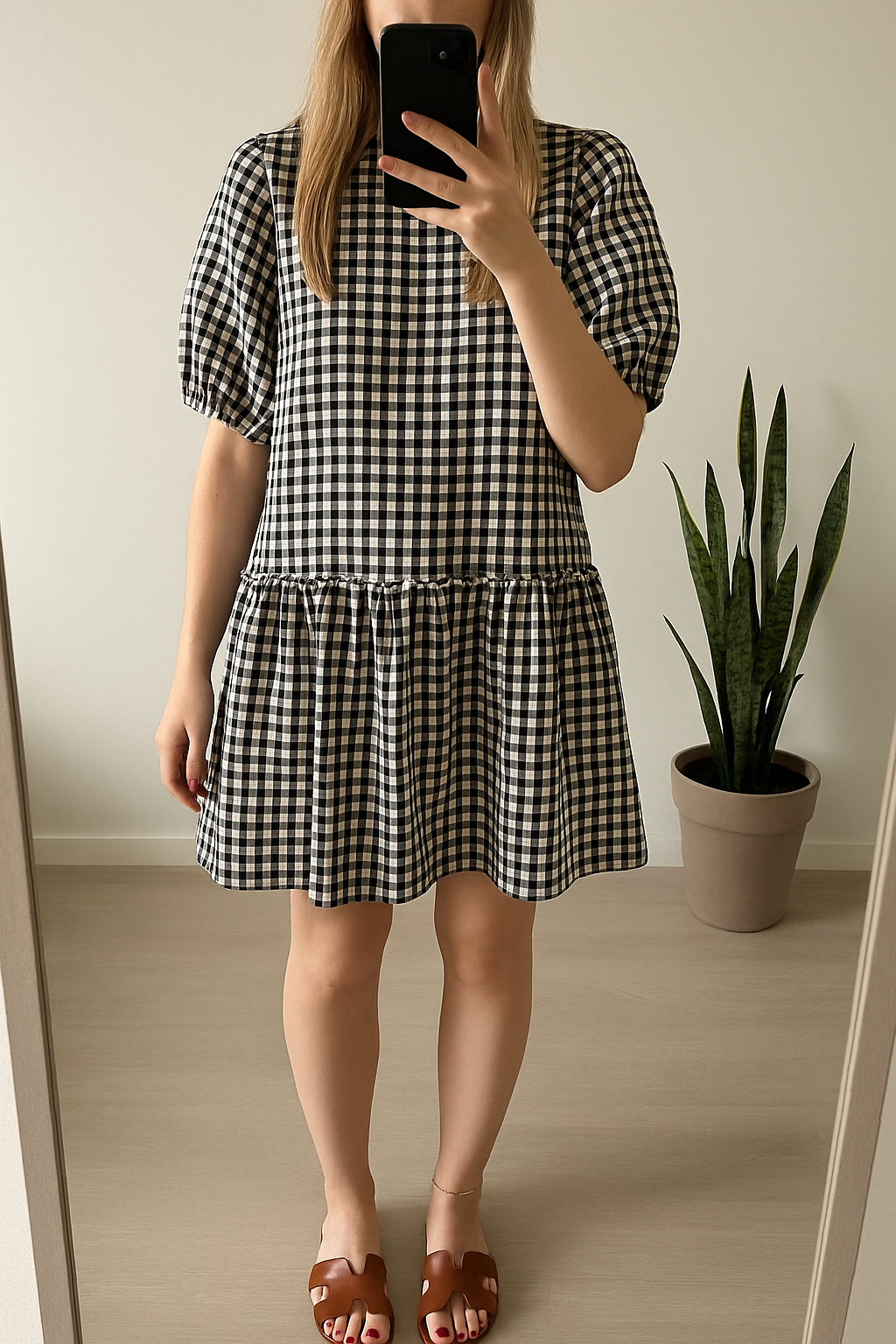 Robe à carreaux noire et blanche T.34/36 oversize