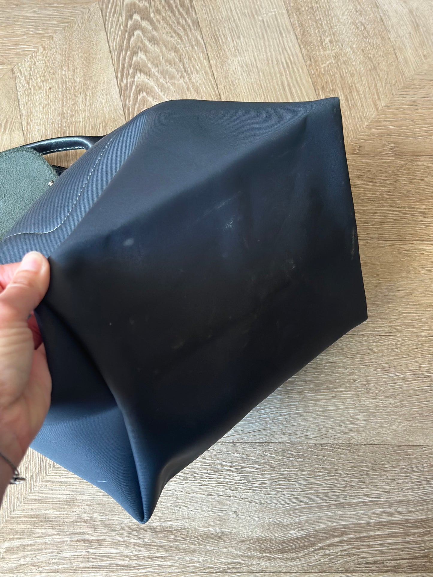 Sac Le Pliage Neo bleu gris toile et cuir