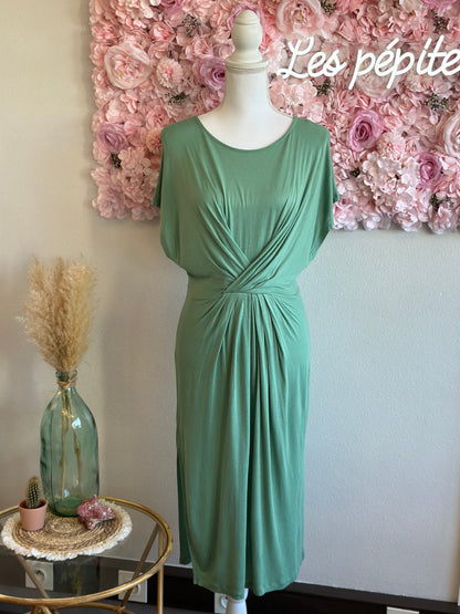 Robe mi-longue vert menthe, T.1/36, modèle Tisha