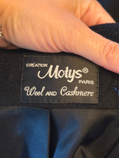 Manteau long laine et cachemire noir vintage T.38 oversize
