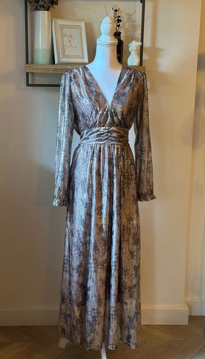Robe longue irisée beige doré manches voile T.36/38