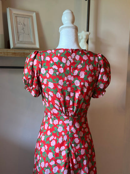 Robe longue fleurie rouge en soie T.36