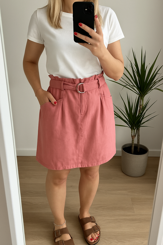 Jupe rose clair 100% lin, T.44 neuve