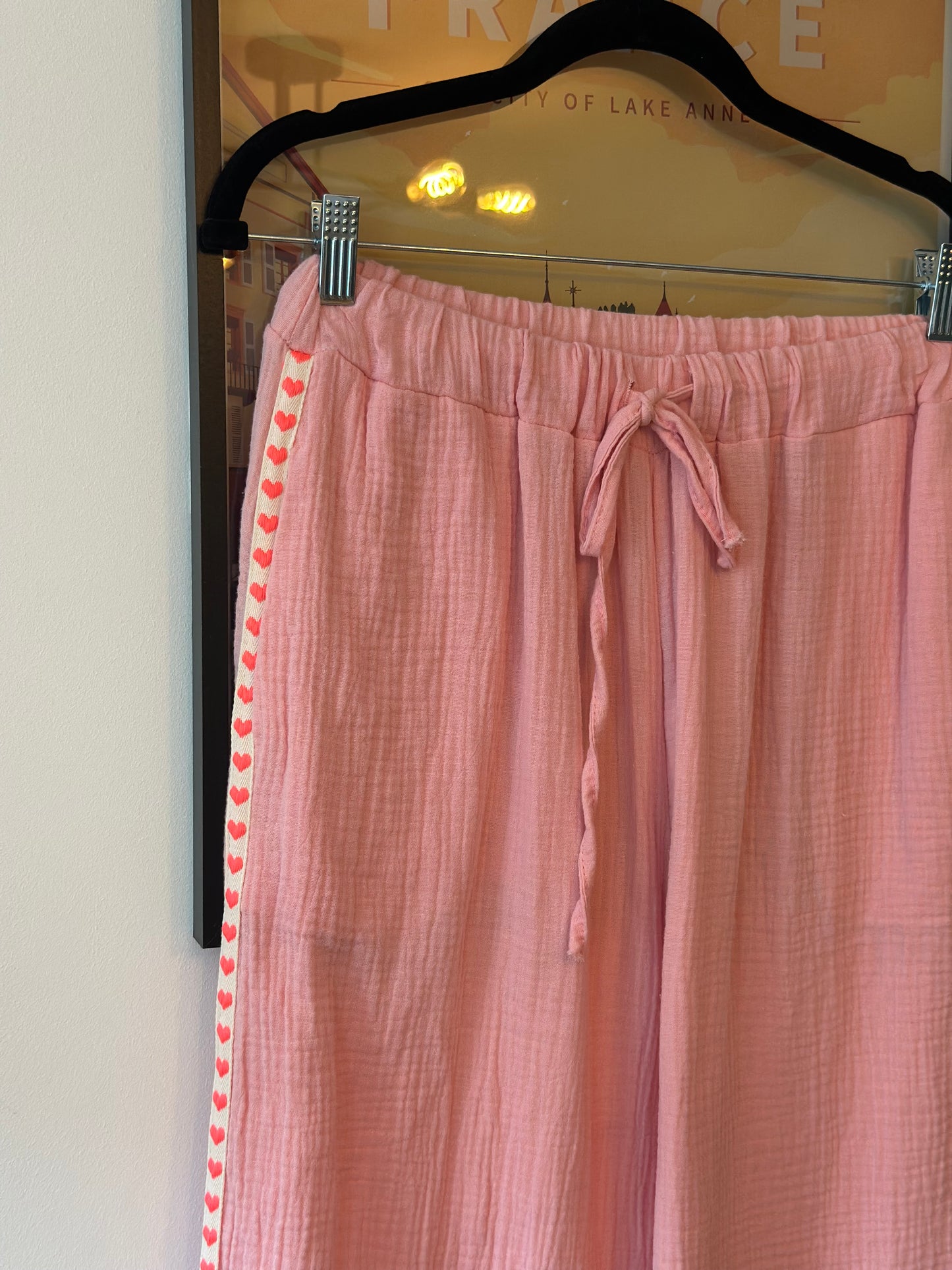 Pantalon rose gaze de coton Made in Italy – Broderie arc-en-ciel T.U 36 à 44