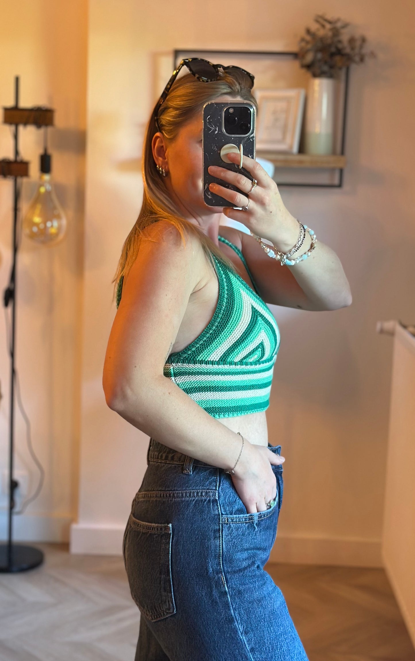 Top crochet rayé vert T.38