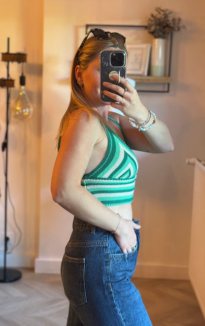 Top crochet rayé vert T.38