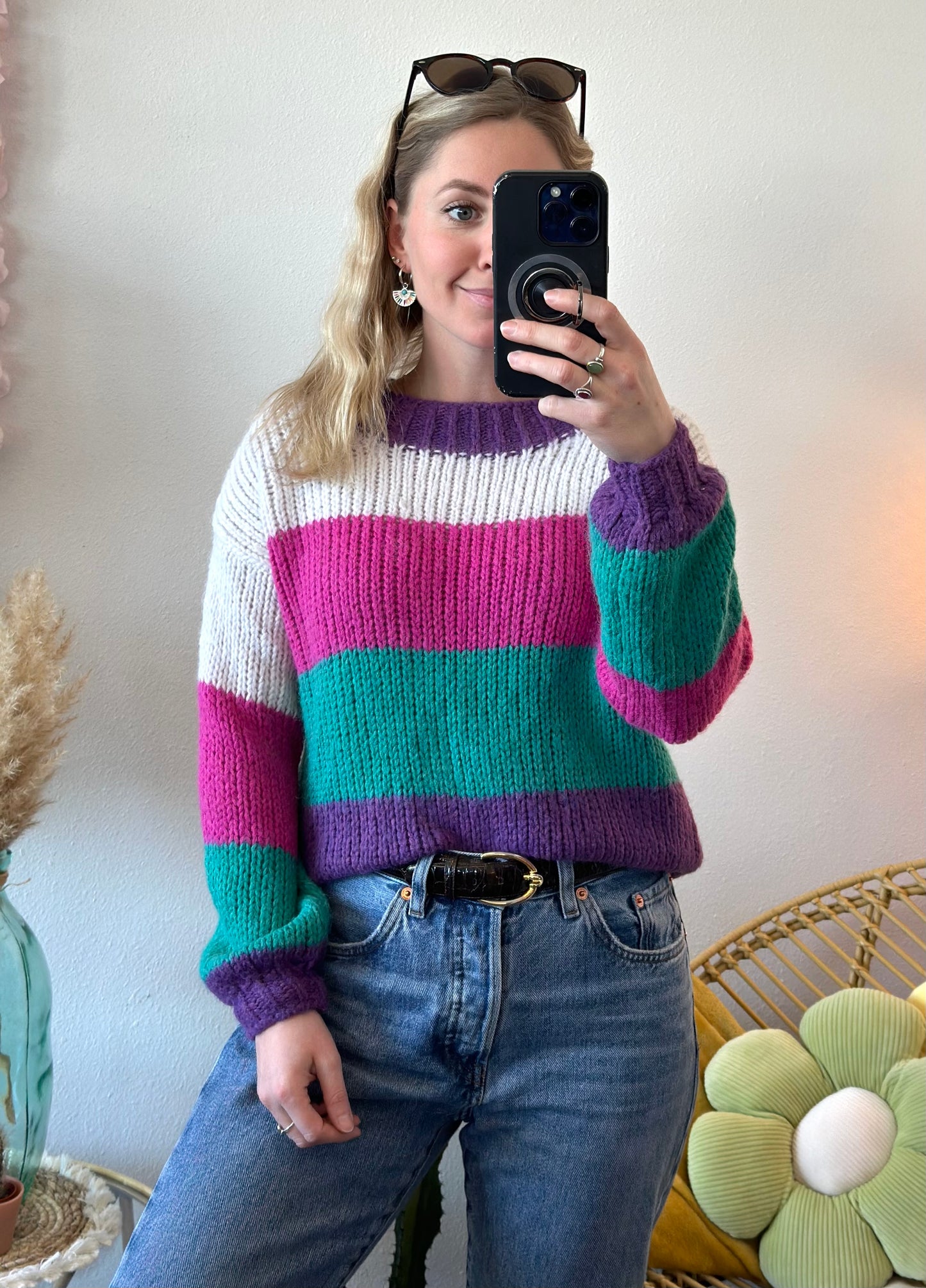 Pull en laine tout doux, maille colorée, T.34