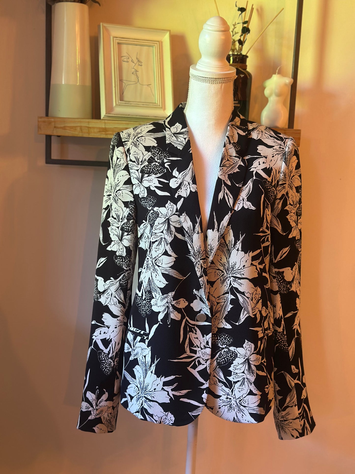 Blazer fluide fleuri noir & blanc T.40